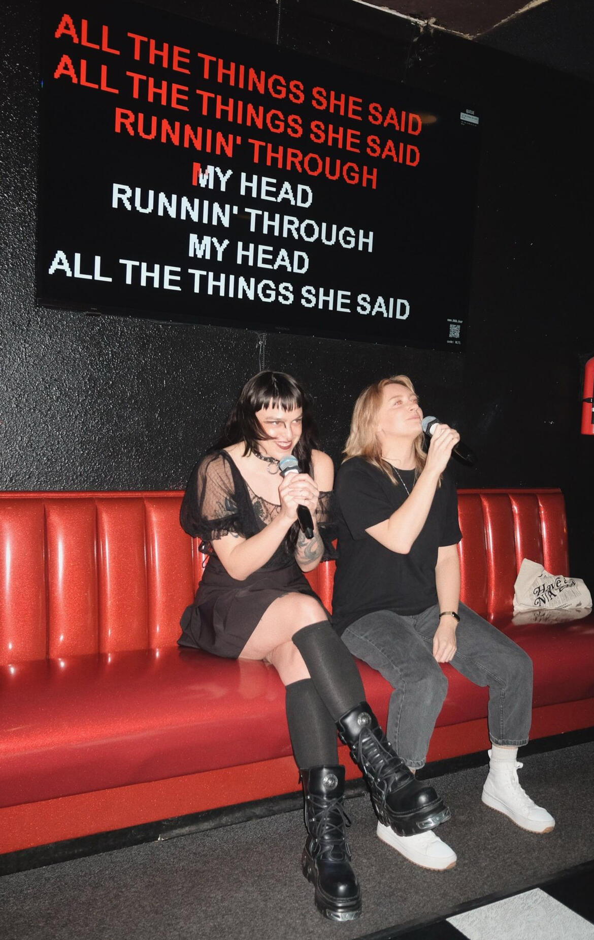 Photo: Mitch and Crisp signing karoke